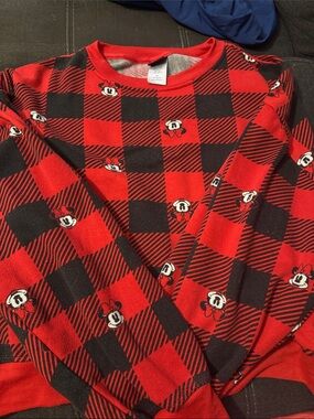 Disney Red and Black Plaid Minnie Mouse Crewneck